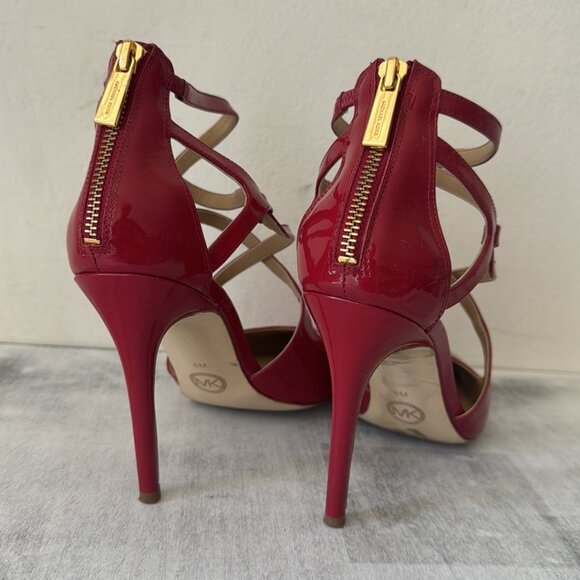 MICHAEL KORS Catia Red Pointed Toe Strappy High Heels 4" Patent Leather Sz.8 - Picture 9 of 15